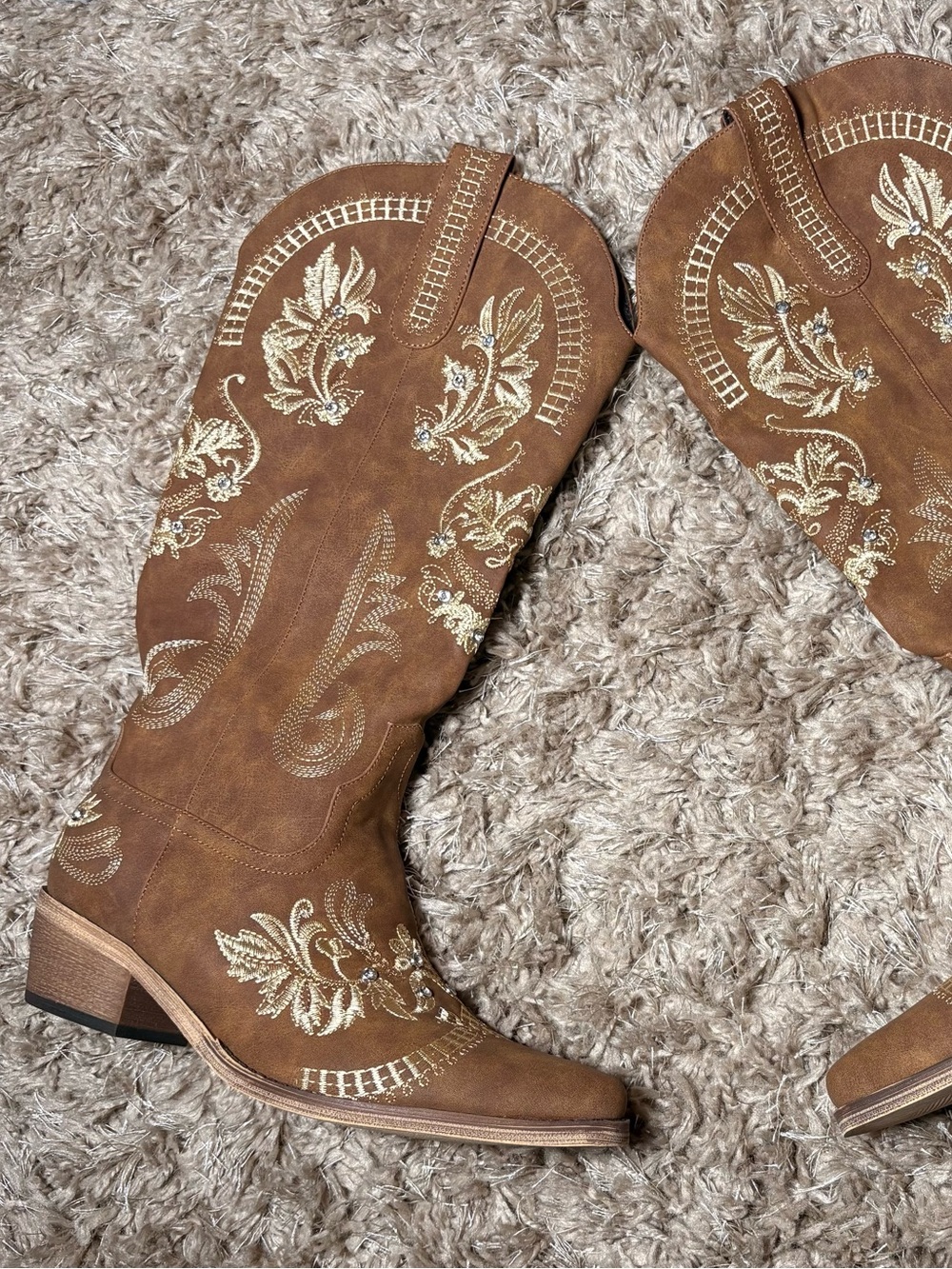 Women’s Brown Embroidered Western Cowboy Boots 8.5